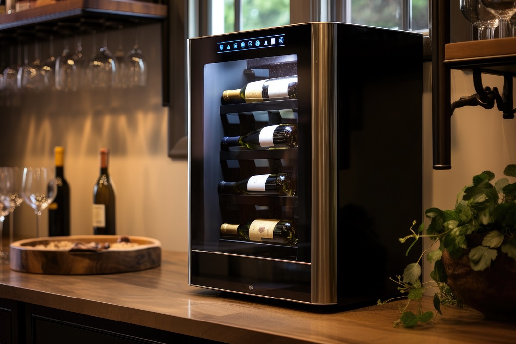 wine fridge with built-in touchscreen displaying wine info